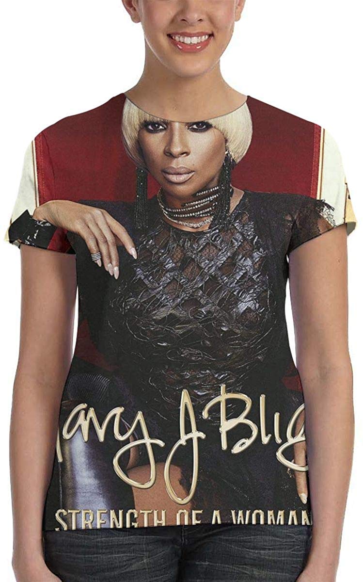 NancyA Women's Mary J Blige Strength of A Woman Design 3D Printed Short Sleeve T Shirt Black Nature
