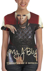 NancyA Women's Mary J Blige Strength of A Woman Design 3D Printed Short Sleeve T Shirt Black Nature
