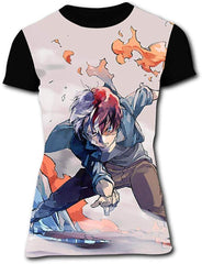 Todoroki My Hero Academia Women's T Shirt Classic 3D Crew Neck T Shirt Tops Short Sleeves Tees Black