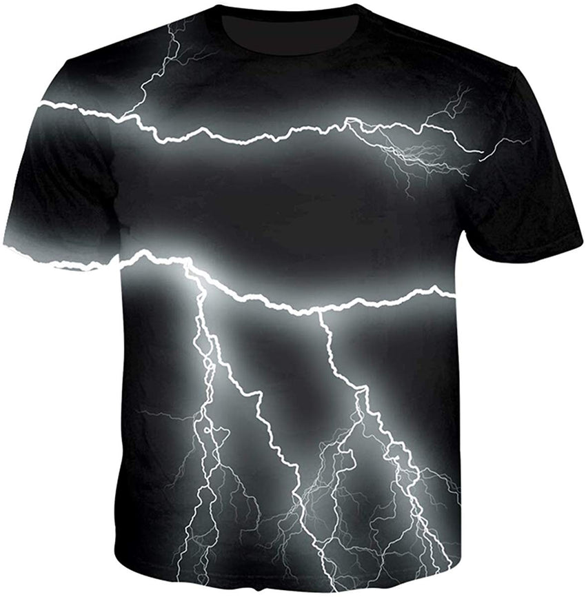 Unisex Flash Casual T Shirt Lightening 3D Printed Cool Crew Neck Parkour Tees Black
