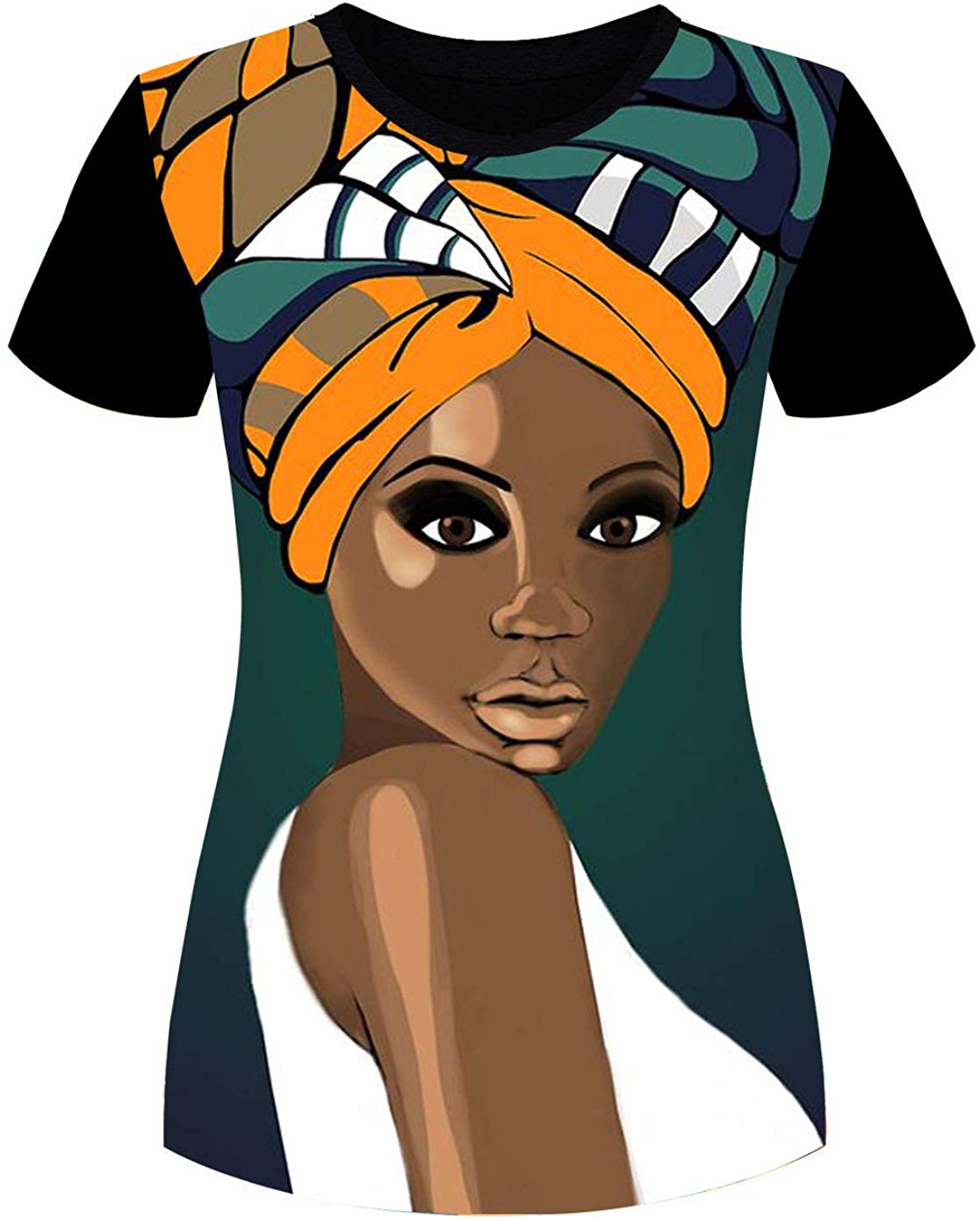 Women's T Shirts Black Woman Afro Natural Hair 3D Floral Print Casual Tops for Women Tees Black 3