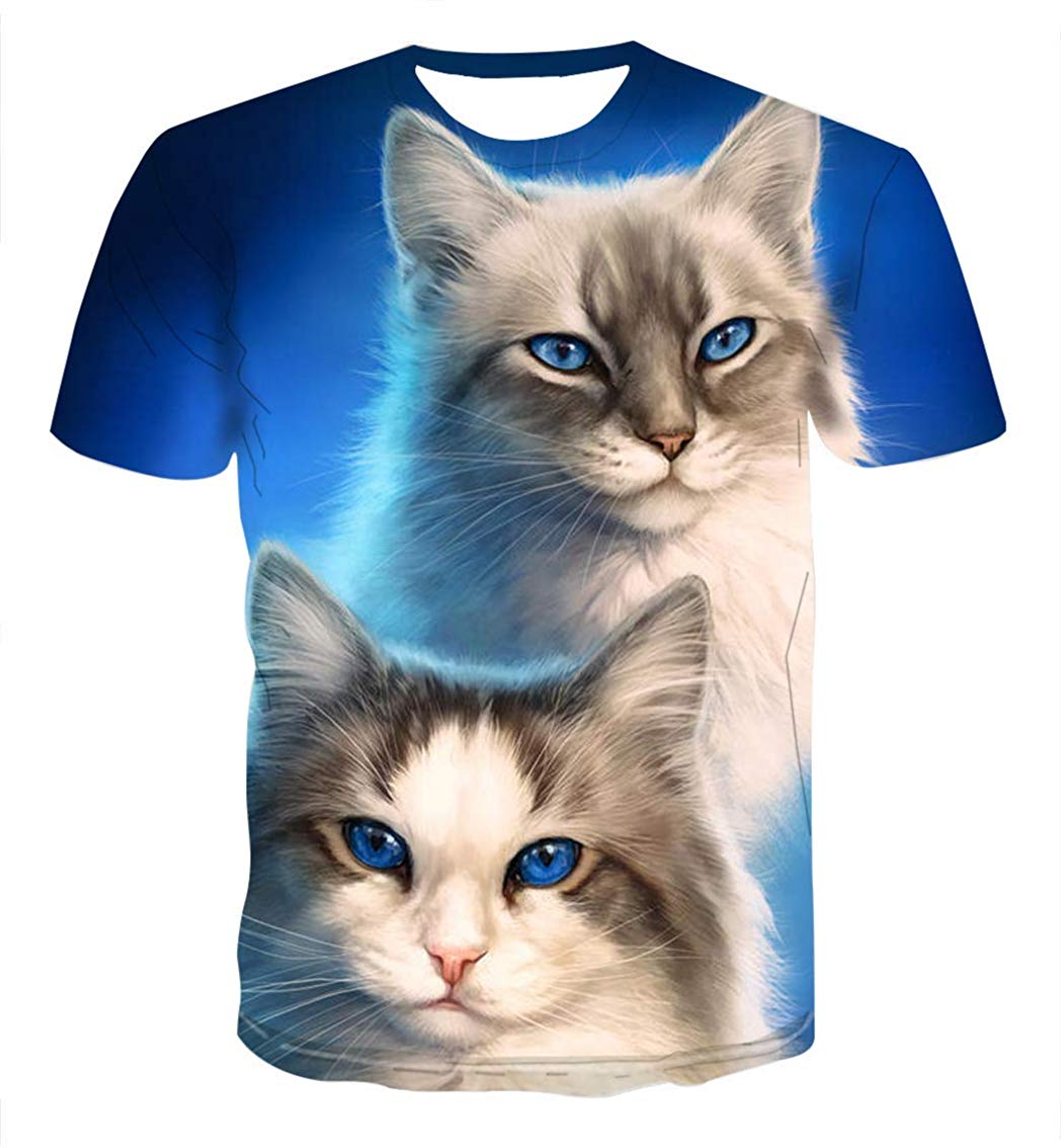Fashion Mens 3D Digital Printed Design Pattern T Shirts Top Tees Two Cats