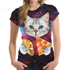Women's Short Sleeve Tee Shirt Flexible Elastic O Neck Slim Fit Casual Tops Cat 5
