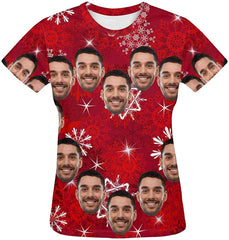 Custom Women's T Shirt with Faces Galaxy Personalized Print Short Sleeve Shirts Snowflakes 2