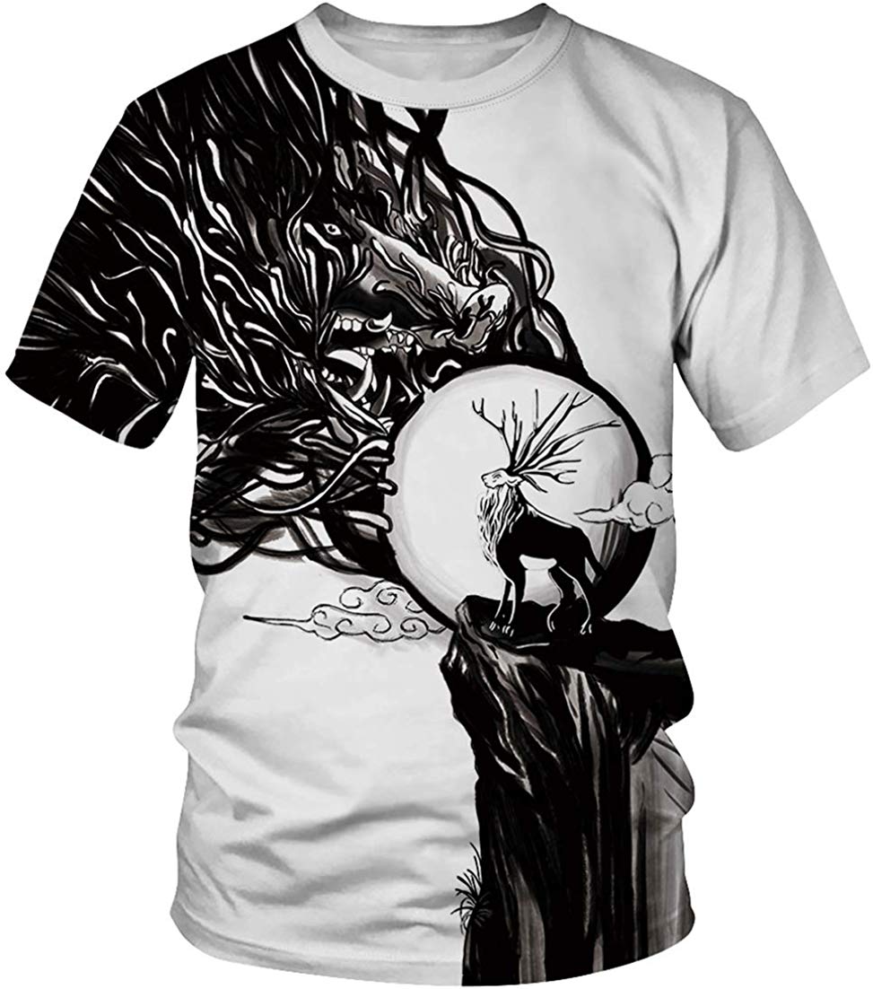 Unisex T Shirt 3D Pattern Print Novelty Short Sleeve Sports Fitness Summer Tee Elk b