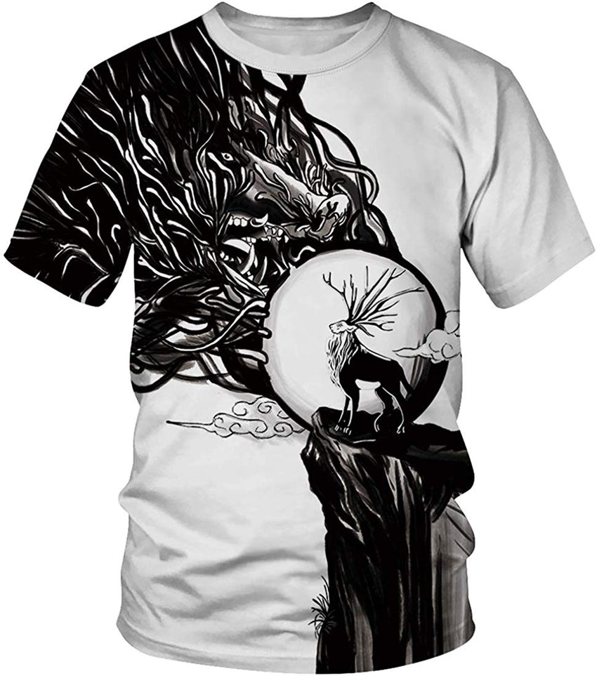 Unisex T Shirt 3D Pattern Print Novelty Short Sleeve Sports Fitness Summer Tee Elk b