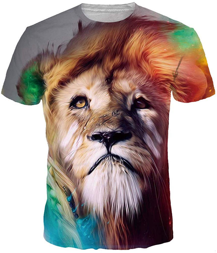 Men's 3D Print T Shirt Animal Adult Funny Novelty T Shirt Young Men Tee Short Sleeve Crew Neck Lion01