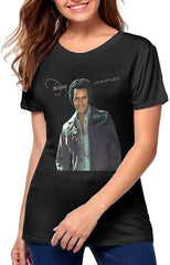 Women 3D Print Johnny Mathis Short Sleeve Tops Tee Ladies Summer Casual Shirt Black