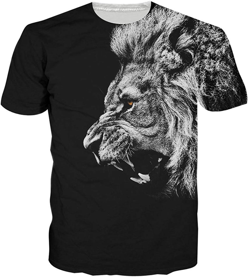 Unisex Short Sleeve 3D Digital Printed Personalized T Shirts Tees Lion Black