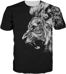 Unisex Short Sleeve 3D Digital Printed Personalized T Shirts Tees Lion Black