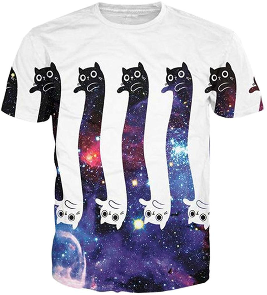 Summer Fashion Women Men Printed Short Sleeve Tee Tops T Shirts Galaxy Cats