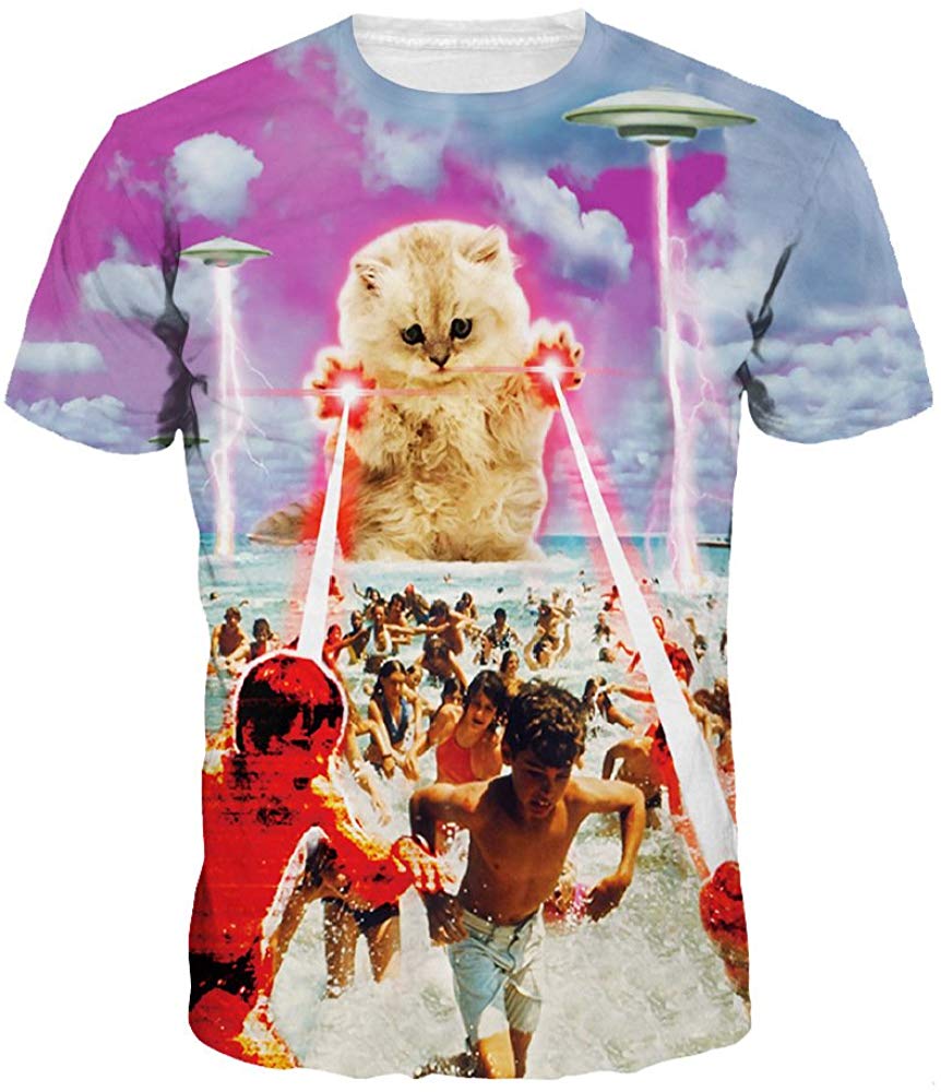 Velynce Unisex Thin Shirts Stylish 3D Digital Printed Lion Skull Casual Personality T Shirts Couple Clothing Alien Cat #31