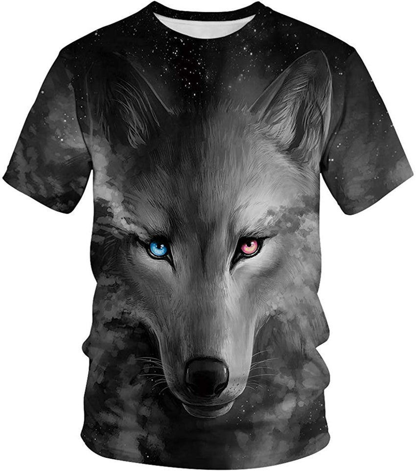 Unisex Men Women Stylish 3D Printed Graphic Short Sleeve T Shirts Tops Grey Wolf