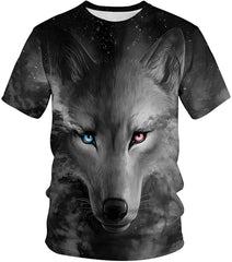 Unisex Men Women Stylish 3D Printed Graphic Short Sleeve T Shirts Tops Grey Wolf
