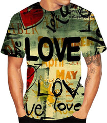 Mens T Shirt 3D Flood Printed Short Sleeved Top Blouse Green