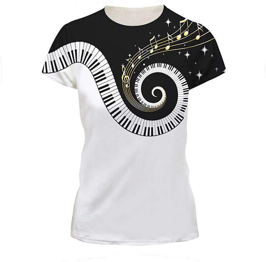 Velynce Unisex Thin Shirts Stylish 3D Digital Printed Lion Skull Casual Personality T Shirts Couple Clothing Music Piano #4