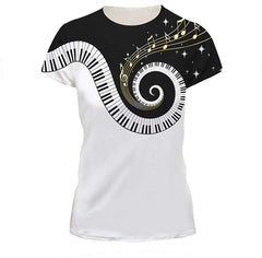 Velynce Unisex Thin Shirts Stylish 3D Digital Printed Lion Skull Casual Personality T Shirts Couple Clothing Music Piano #4