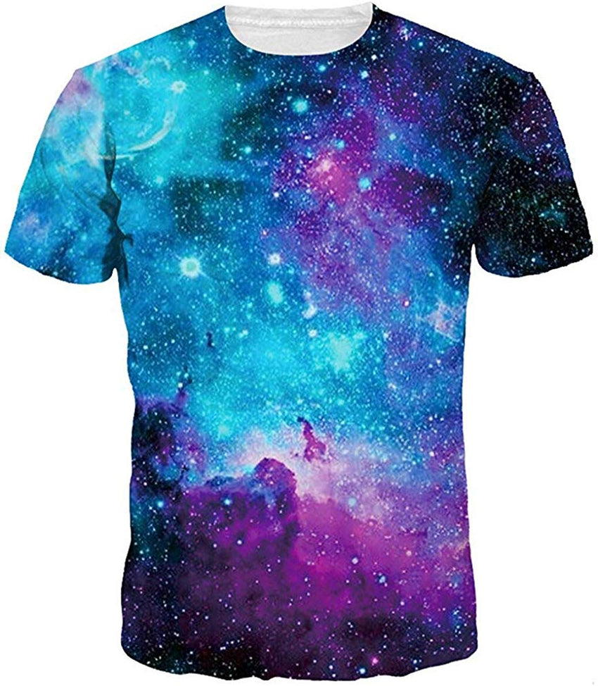 Men's Colorful 3D Animal Galaxy Print T Shirt Short Sleeve Fashion Casual Tees Blue Purple Galaxy