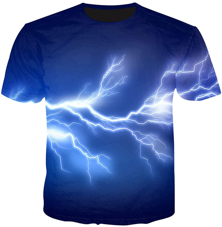 Unisex Flash Casual T Shirt Lightening 3D Printed Cool Crew Neck Parkour Tees Midnight Blue