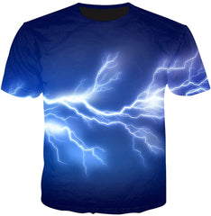 Unisex Flash Casual T Shirt Lightening 3D Printed Cool Crew Neck Parkour Tees Midnight Blue