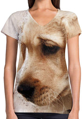 Animals Dinosaurs Others Print 3D Woman V Neck Tee Polyester Sad Golden Retriever