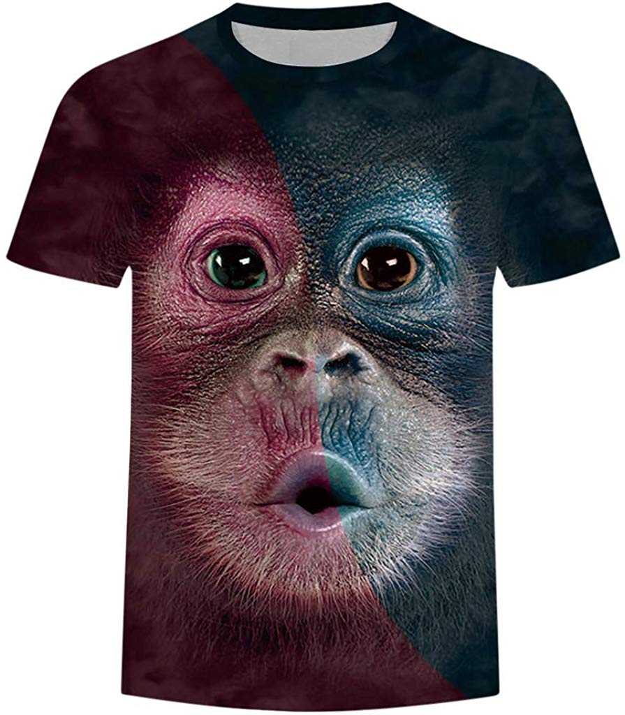 Summer Men's Monkey 3D Print Top T Shirt Fashion Short Sleeve O Neck Casual Blouse T Shirt Multi
