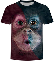 Summer Men's Monkey 3D Print Top T Shirt Fashion Short Sleeve O Neck Casual Blouse T Shirt Multi