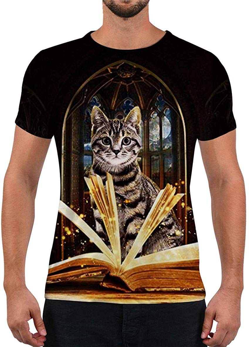 Unisex Fashion 3D Print T Shirts Funny Graphics Pattern Crewneck Short Sleeve Tees for Mens Womens Cat