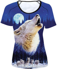 Women' Girl's T Shirt with Animl Cat Dog Print Blue Wolf