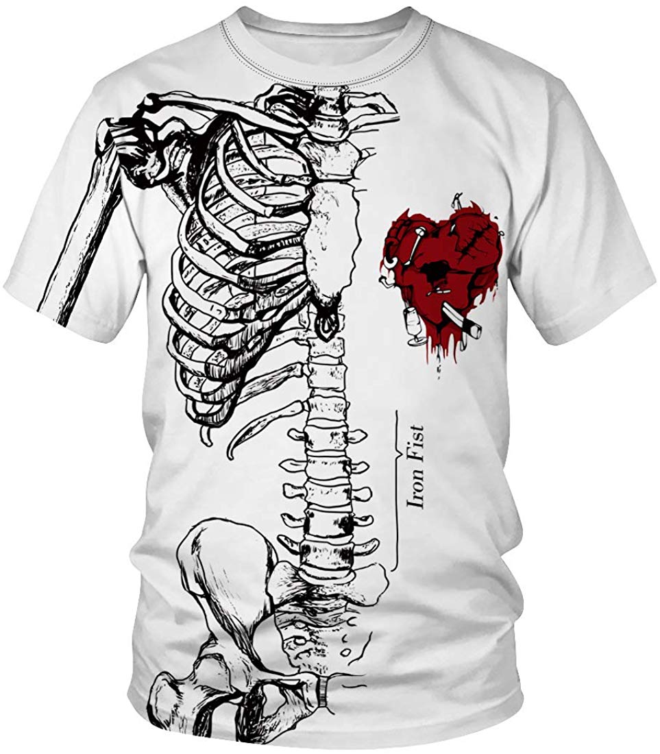 3D Print T Shirt Fashion Graphic Tee Crewneck Short Sleeve T Shirts for Men Women Skeleton