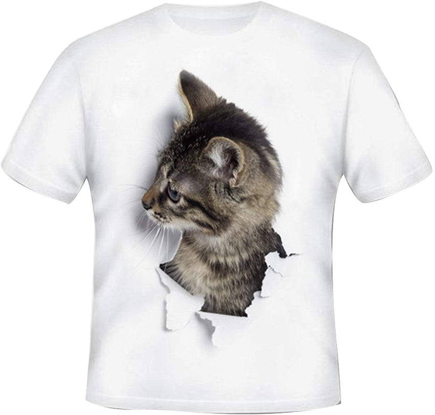 Women's and Men's Summer Cat Printed T Shirts 3D Cat Cute Valentine Tee Shirts Graphic Family T Shirts Tops Kids White 3