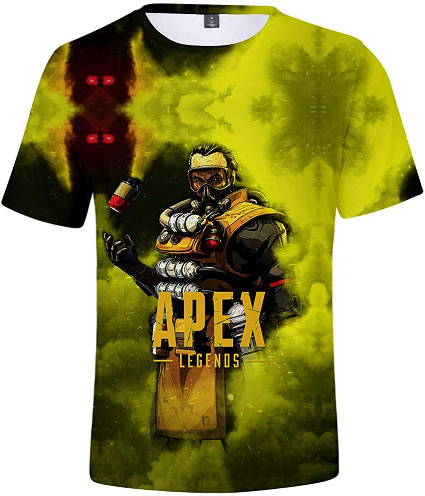 Fashion Apex T Shirt 3D Printed Game Topic Apex Legends Shirt for Men Women Teen Caustic Yellow