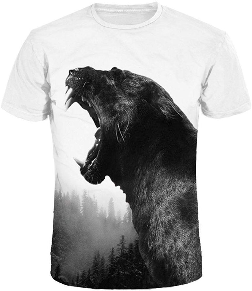 Unisex Casual 3D Wolf Head Pattern Printed Short Sleeve T Shirts Top Tees Leopard