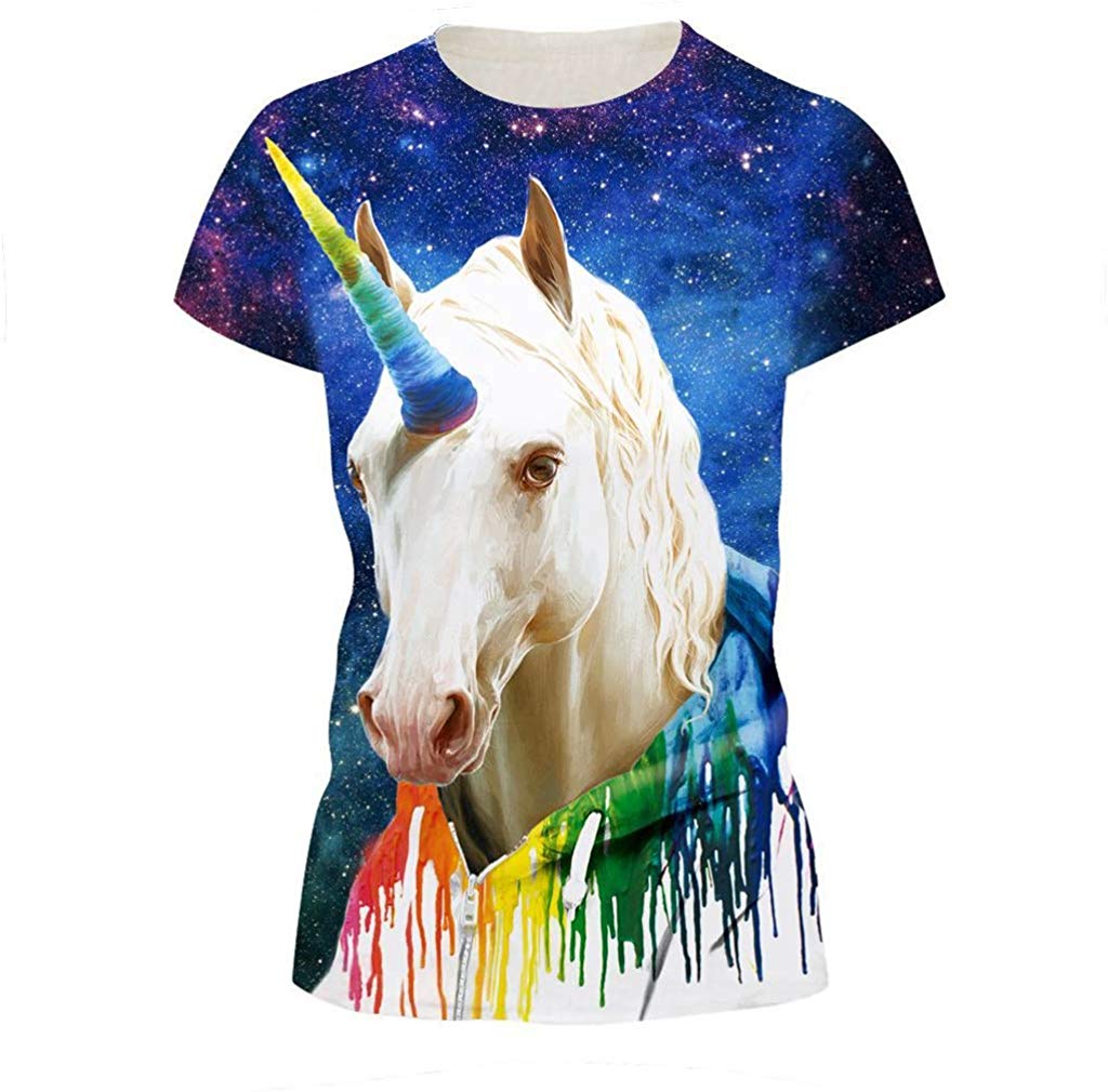 Velynce Unisex Thin Shirts Stylish 3D Digital Printed Lion Skull Casual Personality T Shirts Couple Clothing Unicorn #12