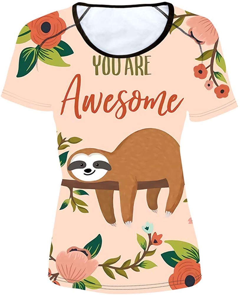 Women' Girl's T Shirt with Animl Cat Dog Print Sloth pink