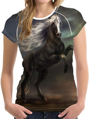 Horse Print Women T Shirt Art Design Tee Girls Elastic Short Sleeve Horse 06