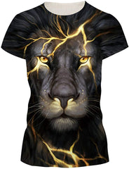 Women's 3D Print T Shirt Graphic Tee Novelty Casual Crew Neck Lighting Lion 1