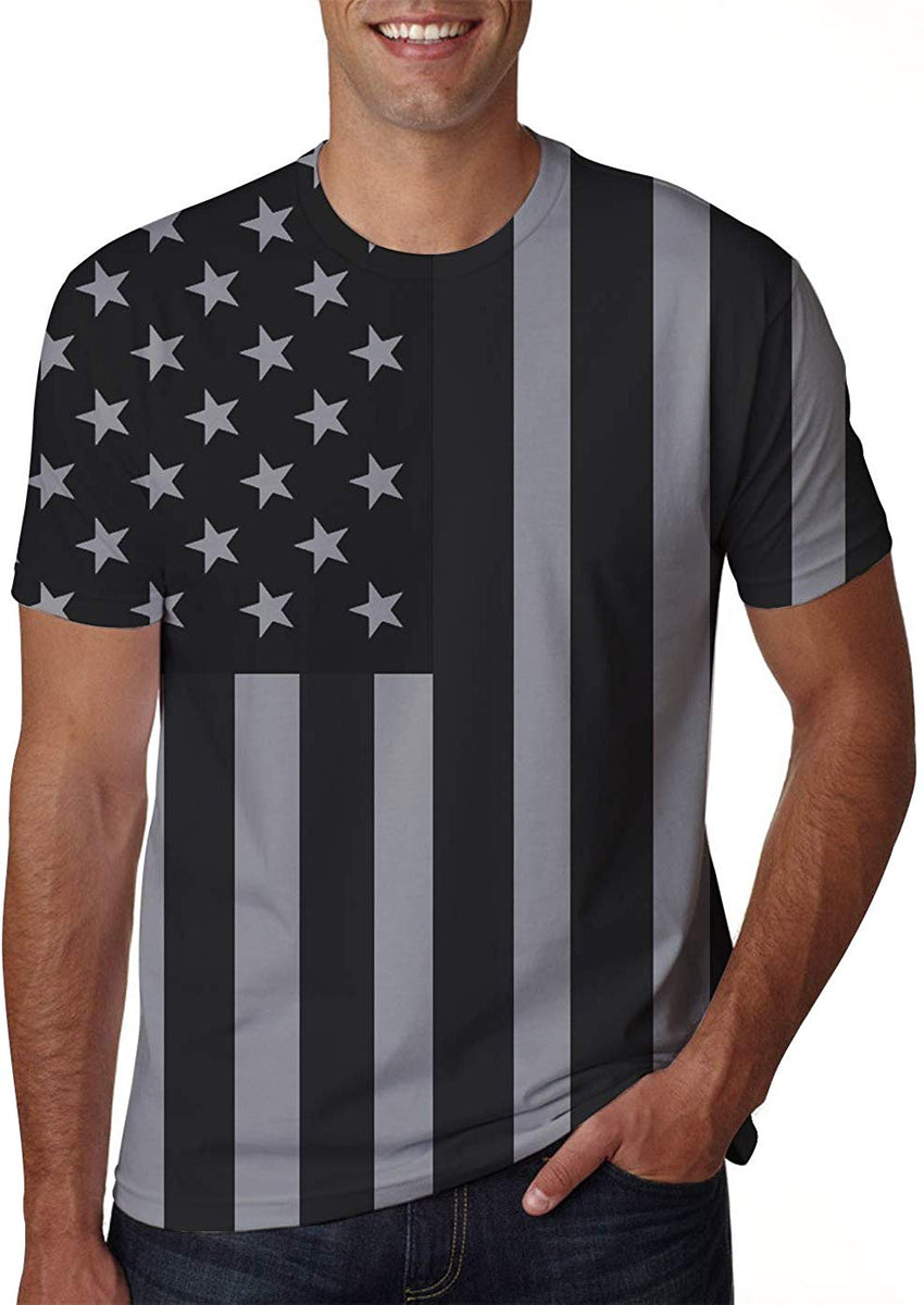 Unisex 3D Creative Print Short Sleeve T Shirt Casual Graphic Tees Flag black
