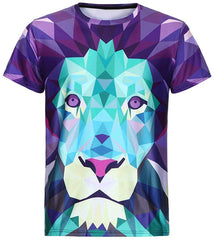 Mens T Shirt Block Cheetah 3D Printing Tops Short Sleeve Lion purple
