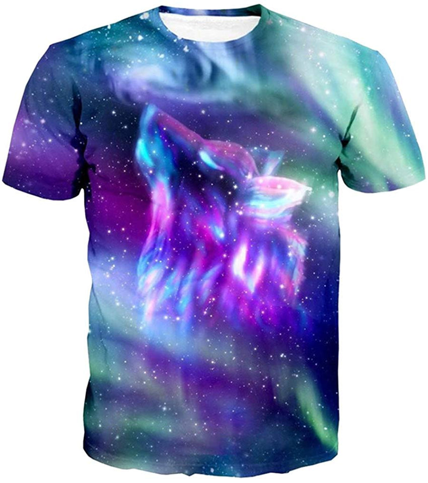 Summer Fashion Women Men Printed Short Sleeve Tee Tops T Shirts Galaxy Wolf