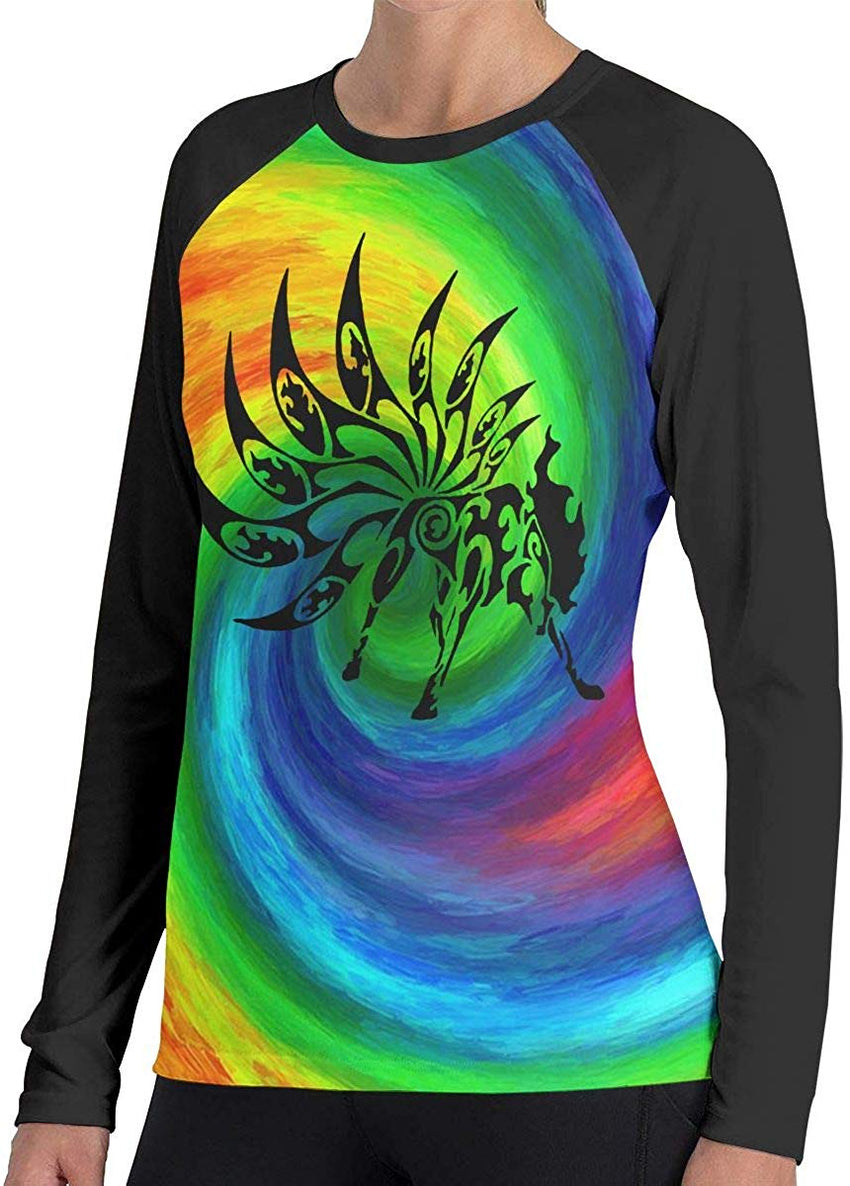 Woman's Long Sleeved T Kitsune Fox Autumn Winter Casual 3D Print Tee Black