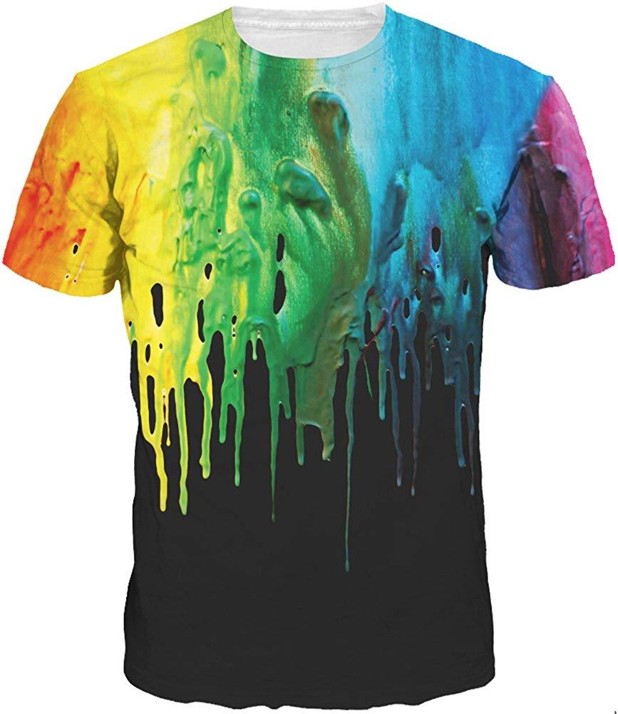 Unisex Men 3D Printed Casual Summer Short Sleeve T Shirts Tees Black Paint