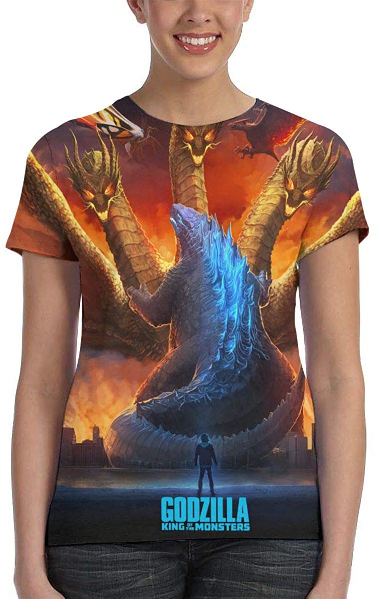 Womens God Zilla 2 King of Monsters 3D Printed Short Sleeves Shirt Godzi21