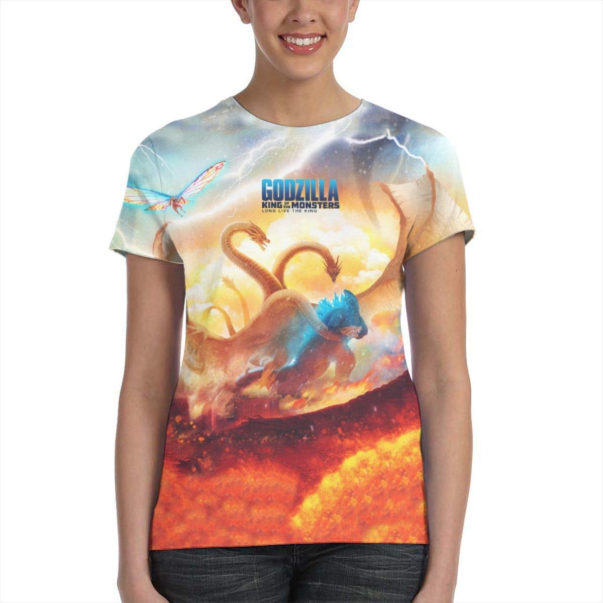 Womens God Zilla 2 King of Monsters 3D Printed Short Sleeves Shirt Godzi13