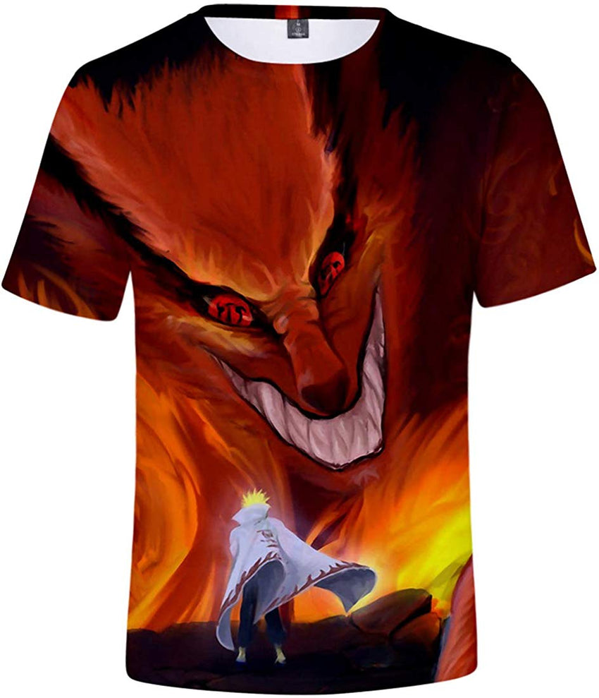 Unisex Novelty Tee Tops 3D Printed with The Japanese Anime Naruto T Shirts for Men Women Red Beast