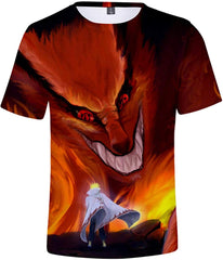Unisex Novelty Tee Tops 3D Printed with The Japanese Anime Naruto T Shirts for Men Women Red Beast