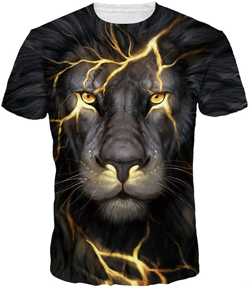 Unisex Men 3D Printed Casual Summer Short Sleeve T Shirts Tees 2light Lion