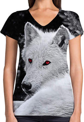 Animals Dinosaurs Others Print 3D Woman V Neck Tee Polyester Face Wolf