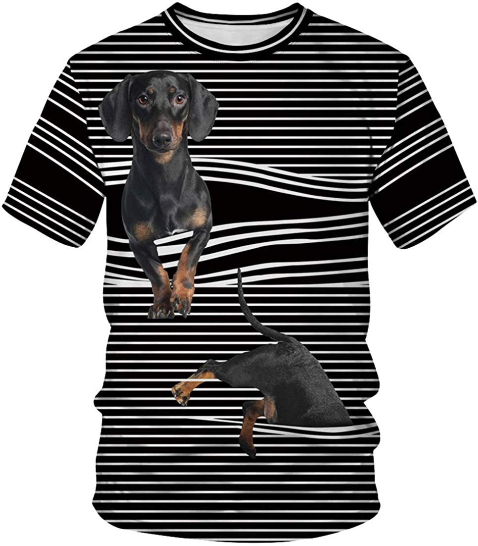 Unisex T Shirt 3D Pattern Print Novelty Short Sleeve Sports Fitness Summer Tee Window Dog b