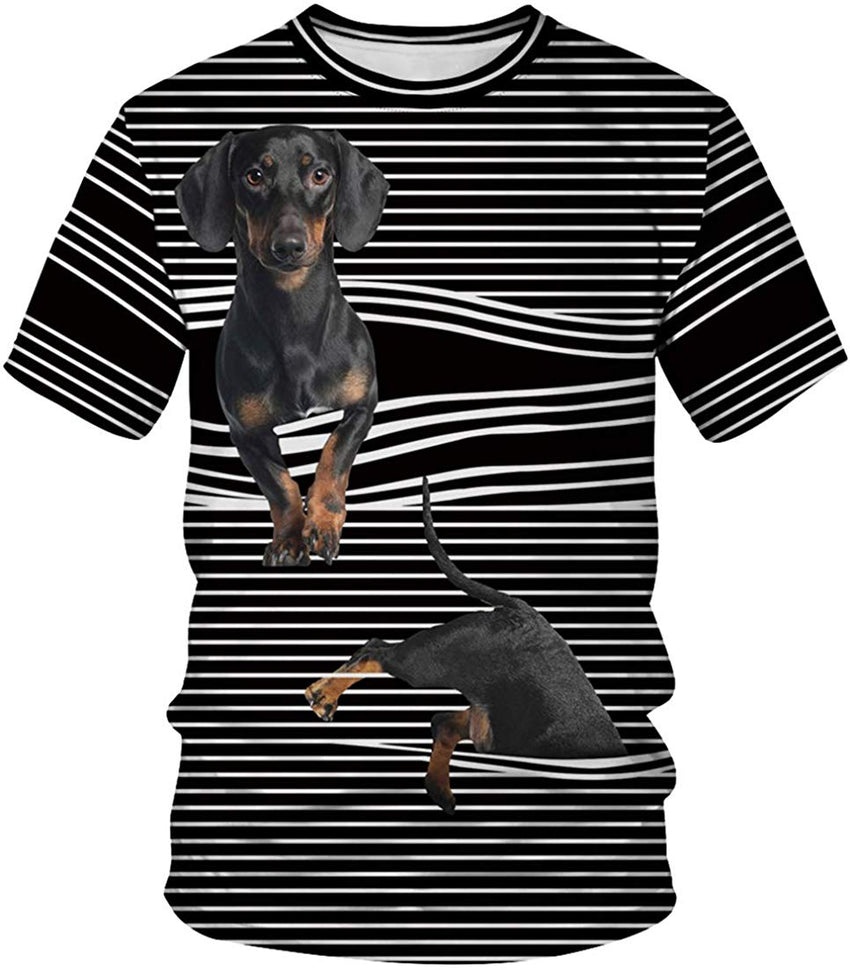 Unisex T Shirt 3D Pattern Print Novelty Short Sleeve Sports Fitness Summer Tee Window Dog b